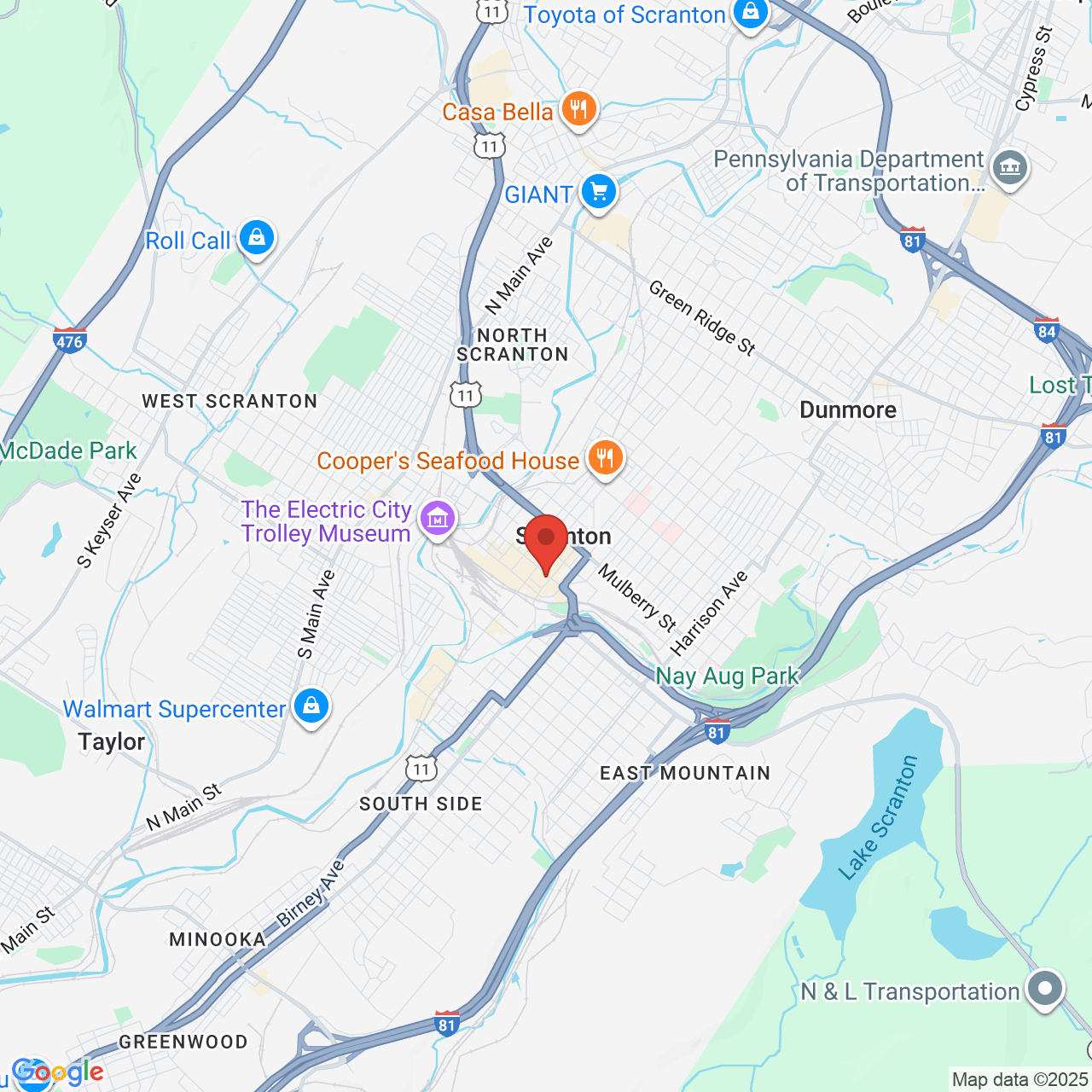 Google map image of our location in 538 Biden St Scranton, PA