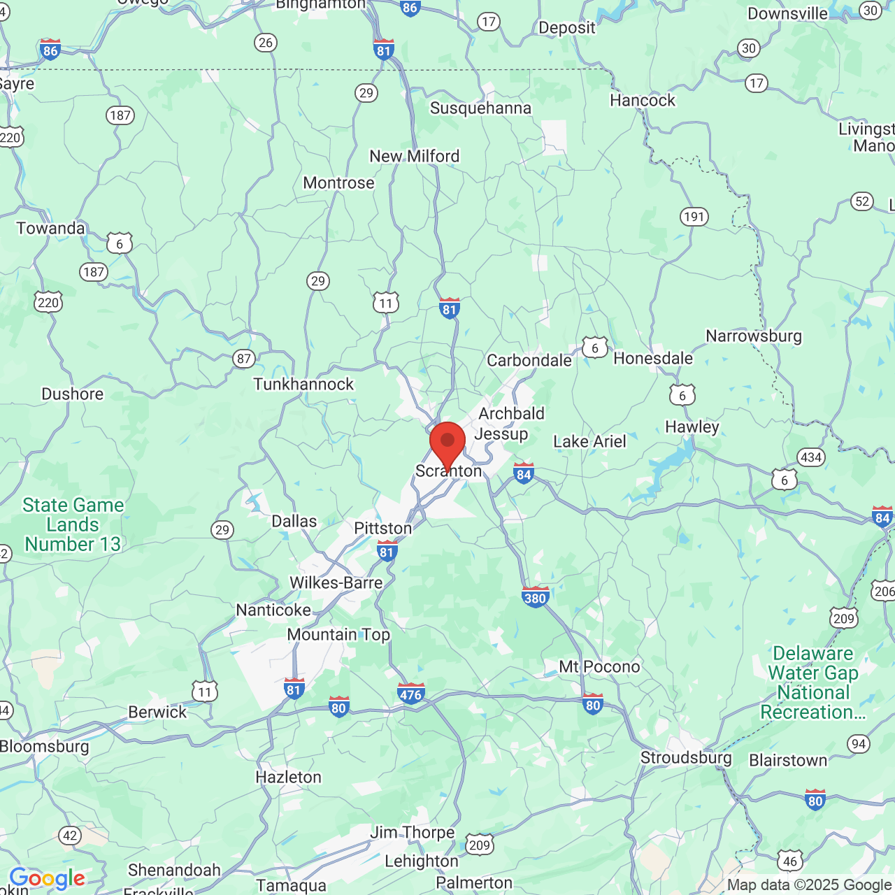 Google map image of our location in 538 Biden St Scranton, PA