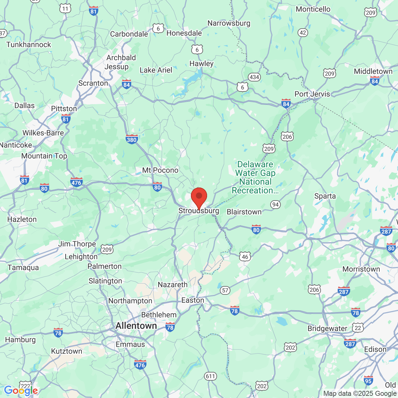 Google map image of our location in 26 N Sixth St Stroudsburg, PA